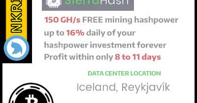 NKRIbitcoin's tweet photo. SIERRAHASH Mining Bitcoin Bonus Gratis 150 GHs Profit 10 Persen / Hari https://t.co/LbYGMQadHK #bitcoingratis https://t.co/V9aaK8Pwgt