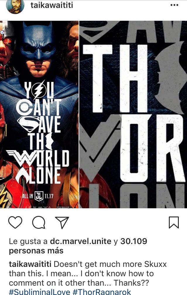 Rocket1guardian's tweet photo. A @TaikaWaititi no se le escapa una y agradece el #AmorSubliminal de la #JusticeLeague hacรญa #Thor #SubliminalLove #ThorRagnarok #JL #DC #Marvel #UCM #MCU #DCEU https://t.co/8yg3U0rzXL