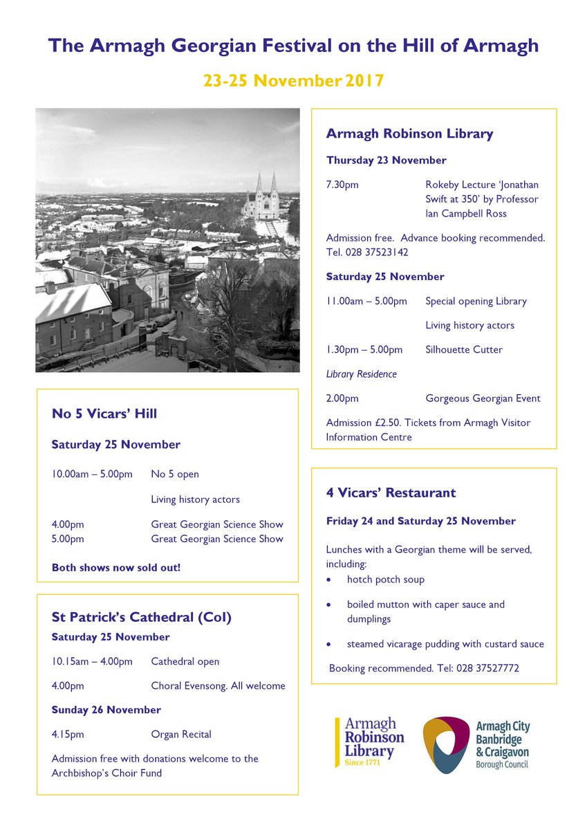 ArmRLib's tweet photo. We (@ArmRLib, @stpatricks_coi, @4Vicars) are getting ready for #ArmaghGeorgianFestival this weekend! 

There will be plenty of #events, #activities and #food for all ages to enjoy on the Hill of Armagh! https://t.co/UJT6cWbFsq