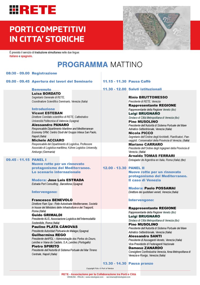 RETE_digital's tweet photo. SAVE THE DATE: Venerdì 1 dicembre VENEZIA - Seminario Internazionale di RETE > "PORTI COMPETITIVI IN CITTA' STORICHE": #cittàporto su #nuoverotte #Mediterraneo #sviluppocompetitivo #relazioneportocittà >> #VeneziaeilSuoPorto #Italia #Spagna #Portogallo #Argentina #Cile https://t.co/en4rATmP1Y