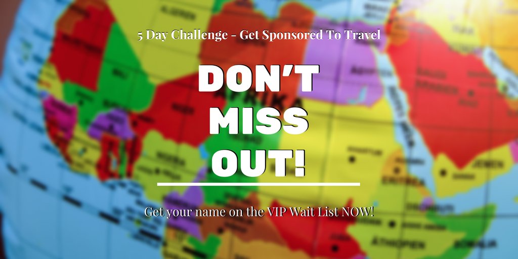 Don't miss out on my FREE 5-Day Facebook Challenge - Get Sponsored To Travel. Where you will discover how to travel on sponsorship and get your expenses PAID! Get on the VIP Waitlist NOW!

#travel #sponsoredtravel #travelblogger 
bit.ly/2xkphu4