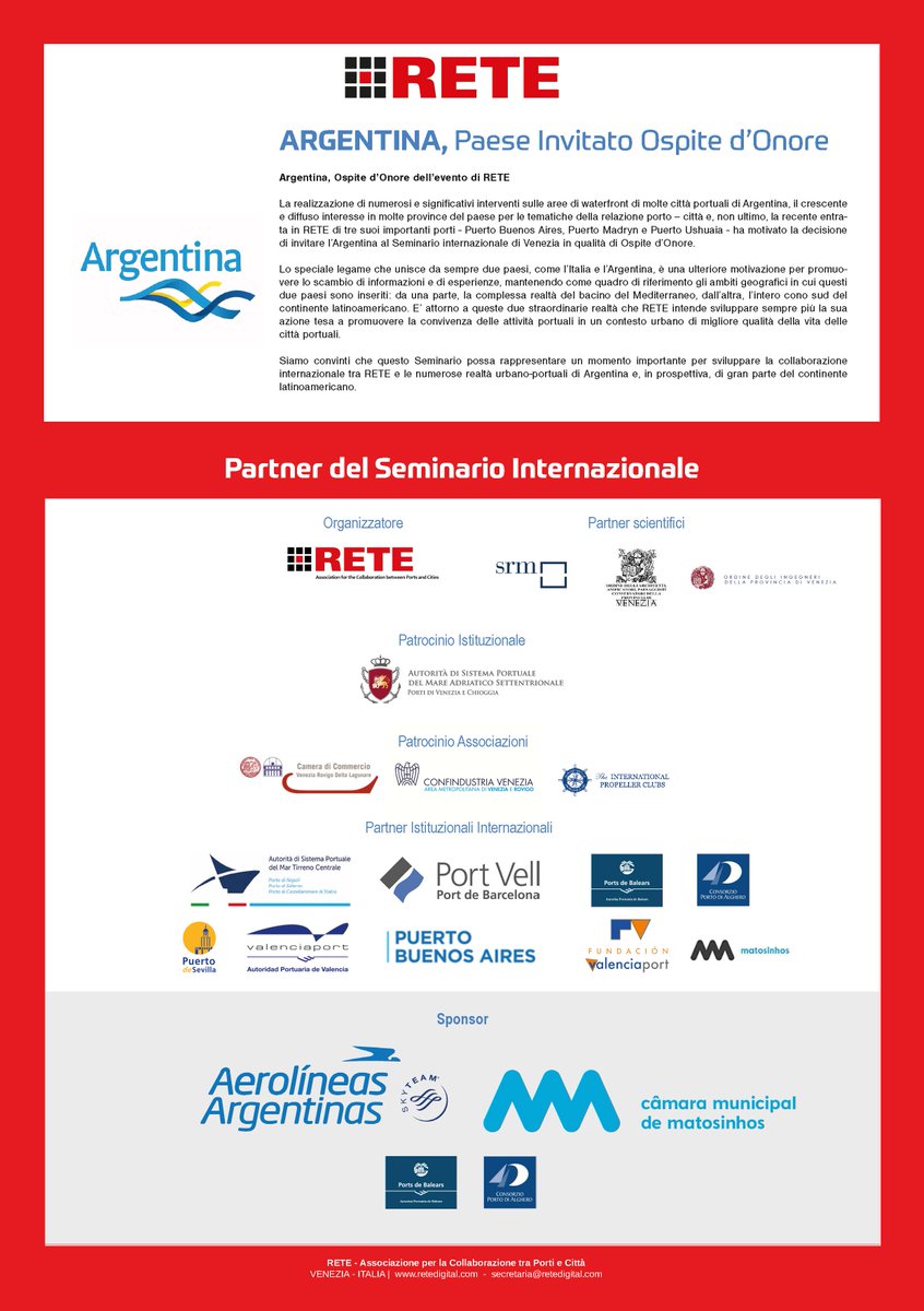 RETE_digital's tweet photo. SAVE THE DATE: Venerdì 1 dicembre VENEZIA - Seminario Internazionale di RETE > "PORTI COMPETITIVI IN CITTA' STORICHE": #cittàporto su #nuoverotte #Mediterraneo #sviluppocompetitivo #relazioneportocittà >> #VeneziaeilSuoPorto #Italia #Spagna #Portogallo #Argentina #Cile https://t.co/en4rATmP1Y