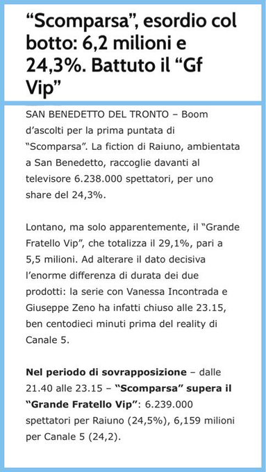 Grazie grazie grazie grazie 🎉 #ascolti #Auditel #Scomparsa #endemol https://t.co/B66w5UsUL9<a href="/tag/ascolti"class="tags">#ascolti</a><a href="/tag/auditel"class="tags">#Auditel</a><a href="/tag/endemol"class="tags"><span>#endemol</span></a><a href="/tag/scomparsa"class="tags"><span>#scomparsa</span></a>