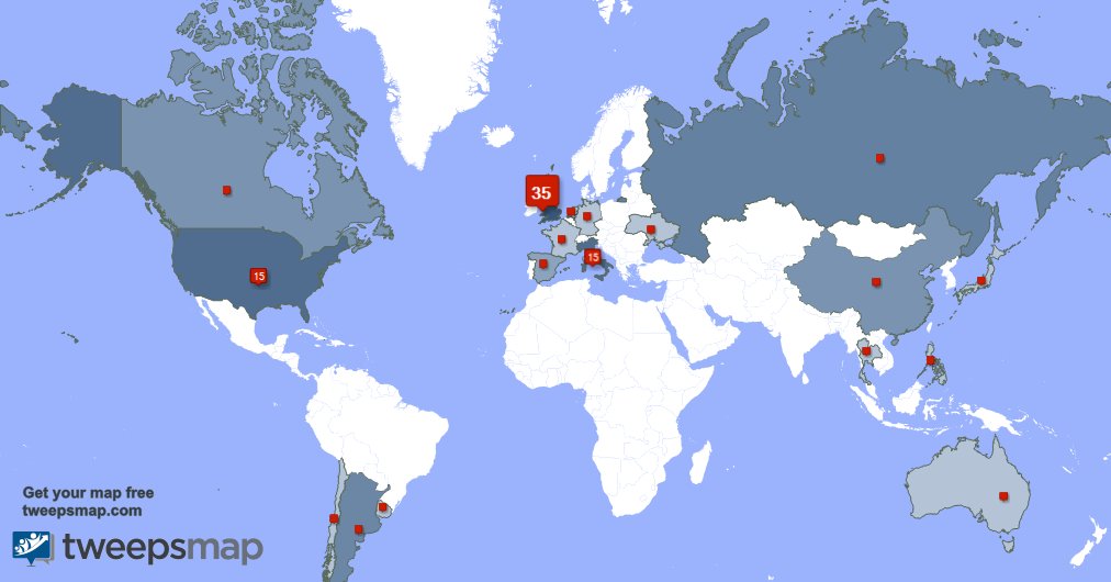 Sybz81's tweet photo. My followers live in 18 countries: UK.(30%), USA(13%)... https://t.co/ojt0F80aOX Get your free map! https://t.co/OsbdMLMxl3