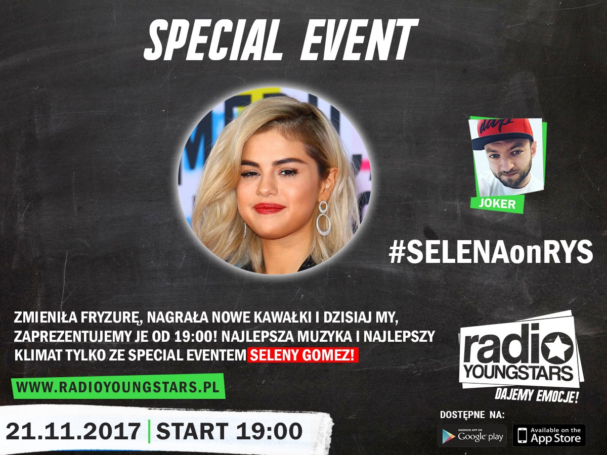 Jokeronators's tweet photo. Jeśli ktoś chce dzisiaj mnie usłyszeć to zapraszam już od 17:00. Najpierw MyLista i mega petardy znanych wokalistów, a od 19:00 Special Event #SELENAonRYS :) Do usłyszenia na radioyoungstars.pl :) https://t.co/81cxd5aqTd