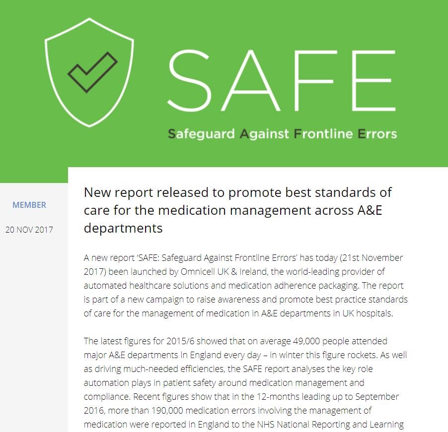 Our client @Omnicell_UK have launched their new report S.A.F.E to raise awareness and promote best practice standards of care for the management of medication in A&amp;E departments