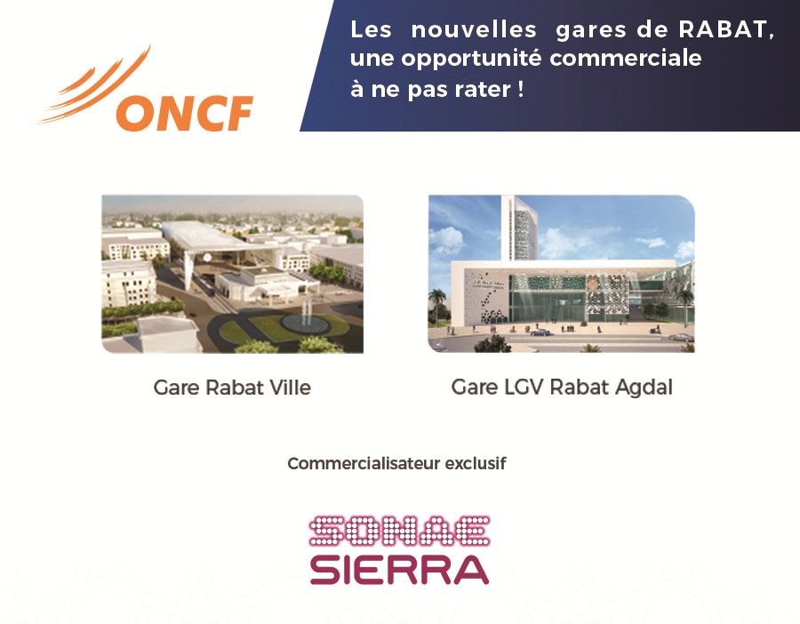 ONCFgroup's tweet photo. L’ONCF lance la commercialisation des locaux commerciaux au sein des nouvelles gares ferroviaires de Rabat-Agdal et Rabat-Ville.
#GaresRabat #LGV #EspacesDeVie #OpportunitésCommerciales https://t.co/24s4EYQ2NJ