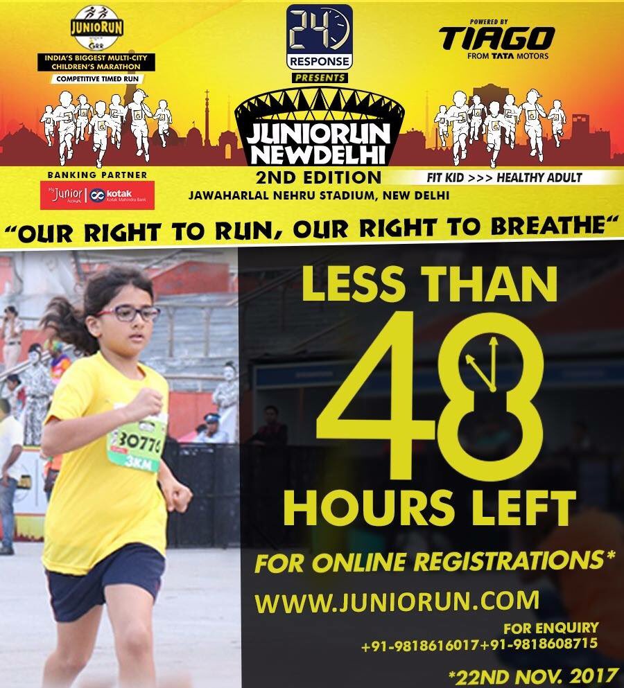 juniorungrr's tweet photo. Less than 48 hours left for Online registrations to Close for the 2nd Edition of Juniorun New Delhi.

#FitKidHealthyAdult

👉Is Your Kid Ready to take the 1st step for Staying Healthy?

To Register: https://t.co/swVNOrU237

#OurRightToRunOurRightToBreathe https://t.co/KpDq8nqojV