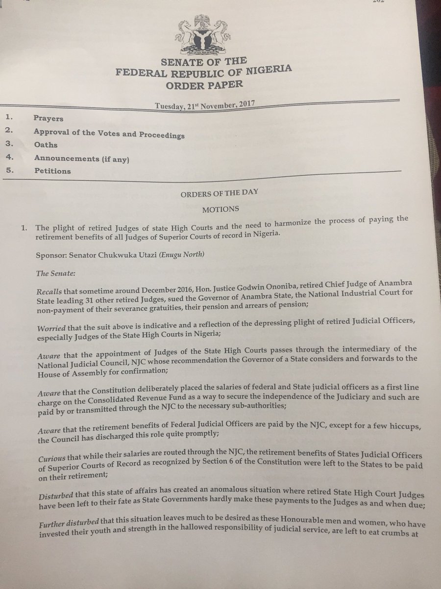Welcome to a new Legislative Day in the Senate. Senate President Bukola Saraki took the official Prayer, led the Chambers into today’s proceedings.