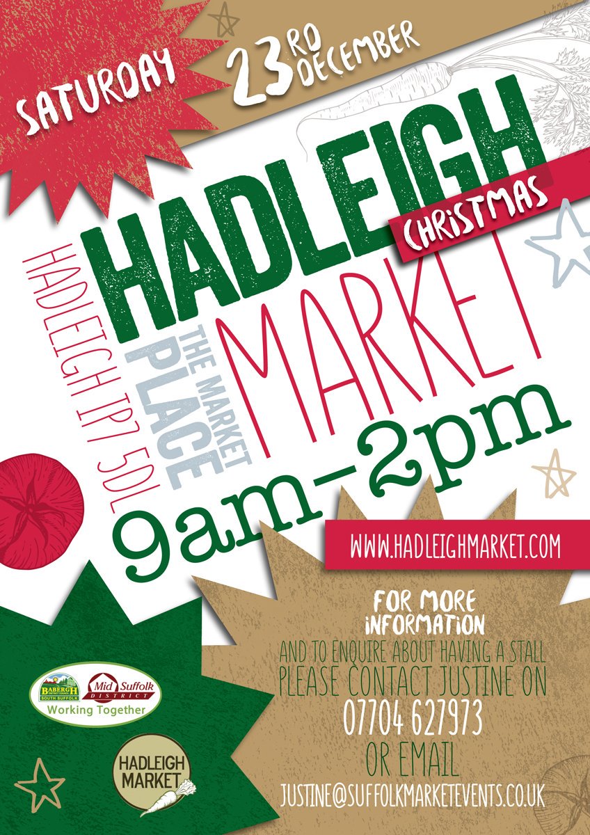 hadleigh_market's tweet image. Stalls are available at our extra #Christmas market in #Hadleigh on Dec 23rd. Please contact justine@suffolkmarketevents.co.uk to book.