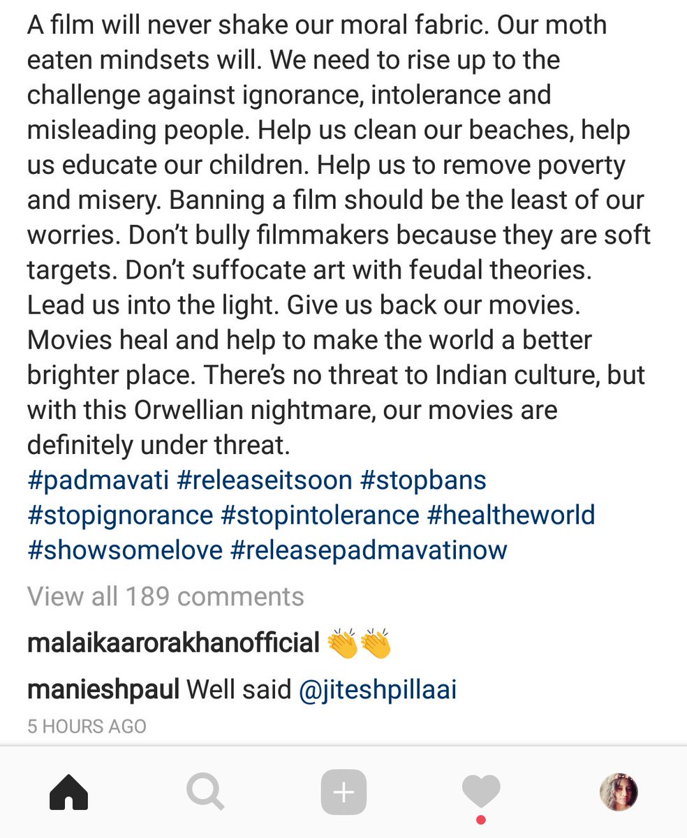 thatduskywoman's tweet photo. Dont take everything personally. Films are part of creative art. Let it be like that. Dont presume before any solid proof. #DeepikaPadukone #ShahidKapoor #RanveerSingh #Padmavati #UnbanPadmavati #ReleaseItSoon #ReleasePadmavati https://t.co/gDJIKFqx30