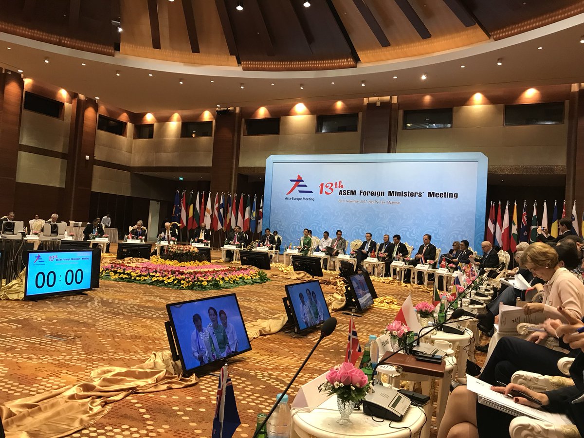 peterpotman's tweet photo. Action packed last night and day at #ASEMFMM in Naypyidaw. Agreement on chairman’s text, a dazzling cultural show, frank and open foreign policy debate between ministers and a tense press conference dominated by the Rohingya crisis. Time to go home, @DutchMFA https://t.co/5ZFCVDbNDT