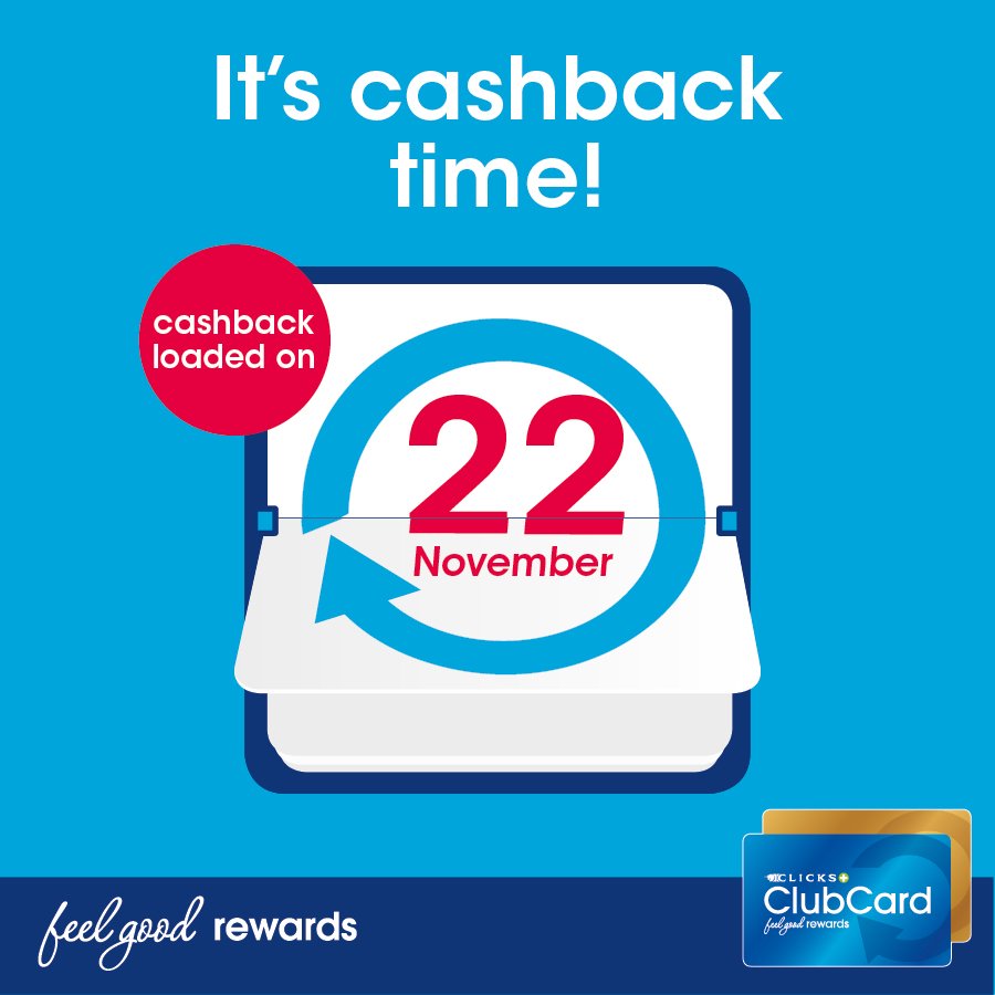 Clicks_SA's tweet photo. ClubCard members, your cashback has been loaded! How will you be spending your #FeelGoodRewards?
Check your points balance now > https://t.co/1uhaQM155w https://t.co/Hs5Rc6910a