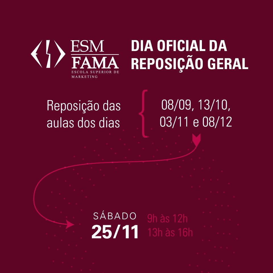 esmfama's tweet photo. 🔵 ATENÇÃO 📌
Dia oficial de REPOSIÇÃO GERAL (Professores da Sexta) 😉
#EsmFama #LíderesDoFuturo #ReposiçãoGeral https://t.co/hKNLCjJ5Dk