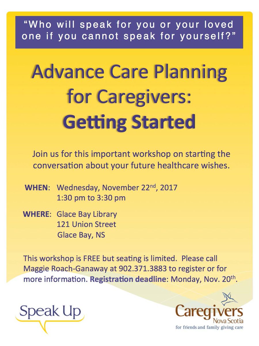FullPlateCare's tweet photo. Caregivers Nova Scotia is hosting an Advanced Care Planning session at the Glace Bay Library tomorrow afternoon. https://t.co/b1LDnXNct8