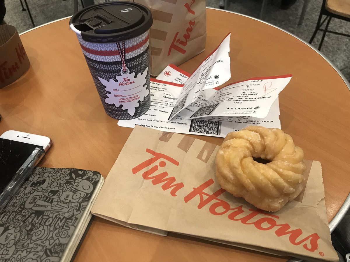After racing in Asia for 2.5 months how else would you celebrate your homecoming? Honey curler and double double!!  <a href="/TimHortons/">Tim Hortons</a> <a href="/aaronshanelee/">Aaron S. Lee</a>  <a href="/M1ProCycling/">DCBank Pro Cycling Team</a> #travelday #canada #doubledouble