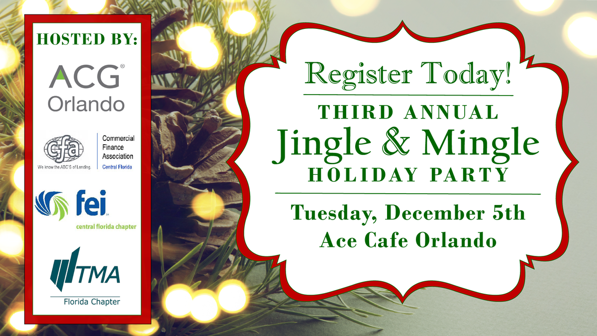 ACGOrlando's tweet photo. CAN'T MISS EVENT > 3rd Annual Jingle &amp; Mingle Holiday Party with ACG Orlando, CFA-Orlando, FEI-Central Florida &amp; TMA Florida > https://t.co/xhWNur6DWq https://t.co/k6QDks54n5