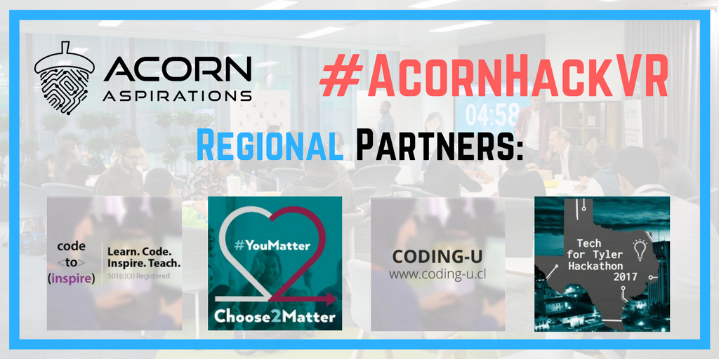 AcornAspiration's tweet photo. Its great to grow bigger! #thankyou to #AcornHackVR regional partners: @CodeToInspire @Choose2Matter @coding_u and TechForTyler! #GEWgo @GEWUK #teens #futureleaders #teenpreneurs #virtualreality #hackaton https://t.co/9oGxWejfd2