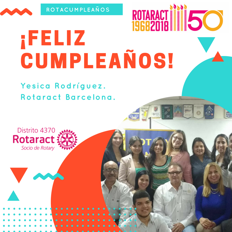 Rotaract4370ri's tweet photo. Nuestra amiga Yesica Rodríguez, de Rtc. Barcelona, Celebra su cumpleaños el día de hoy. https://t.co/jNSIjPnxsp