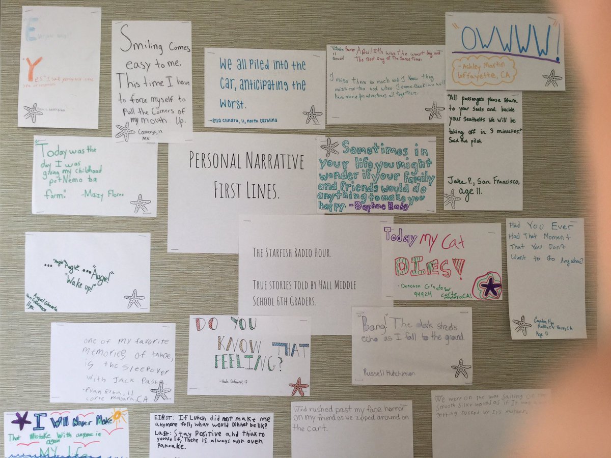 MsIrvingTweets's tweet photo. Loving our Personal Narrative First Lines. Thanks @mothradio for the inspiration #firstlines @HallMiddle https://t.co/ngsacCaVZB