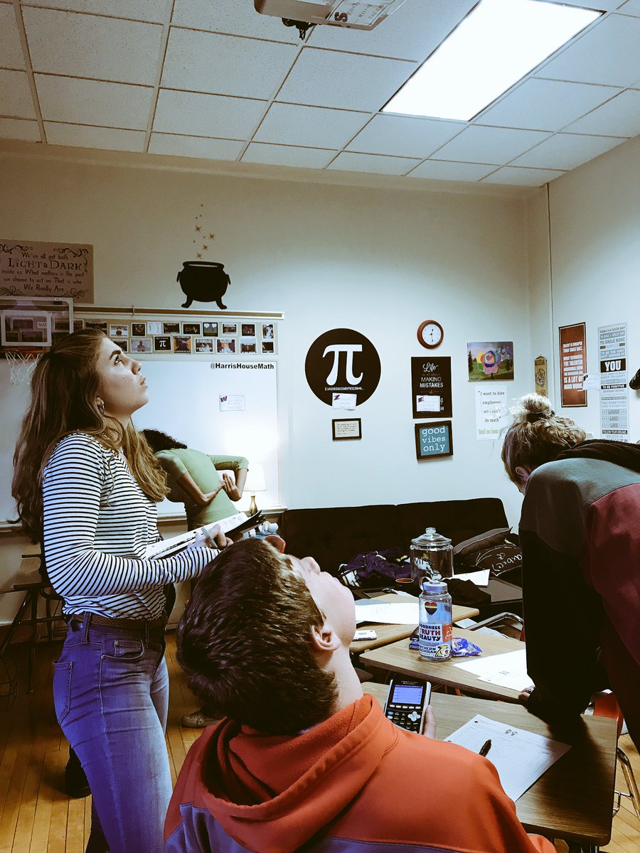 HarrisHouseMath's tweet photo. The day before break you say? Why not do a scavenger hunt reviewing our last section 😍 #havingfunanddoingwork #precalc #clueontheprojector #theysawmeputitupthere #mathonthego https://t.co/3VGePoCzvr