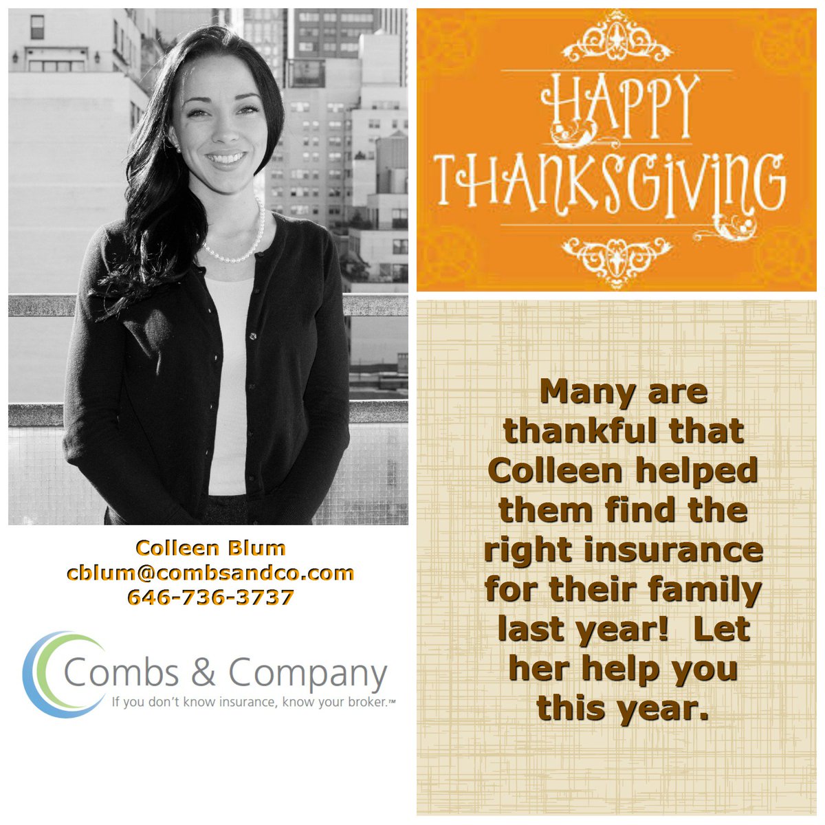 InsuranceVixen's tweet photo. I know we are Thankful for Colleen here at Combs & Company, and many New Yorkers are too! #OpenEnrollment #CombsCrew https://t.co/FgcwXYKcHK