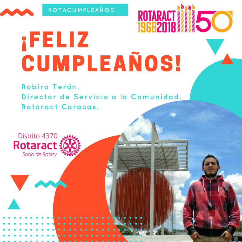 Rotaract4370ri's tweet photo. Nuestro director de Servicio a la Comunidad, Robiro Terán de Rtc. Caracas, celebra un año más de vida, ¡Felicitaciones!. https://t.co/BBPa1OdDxG