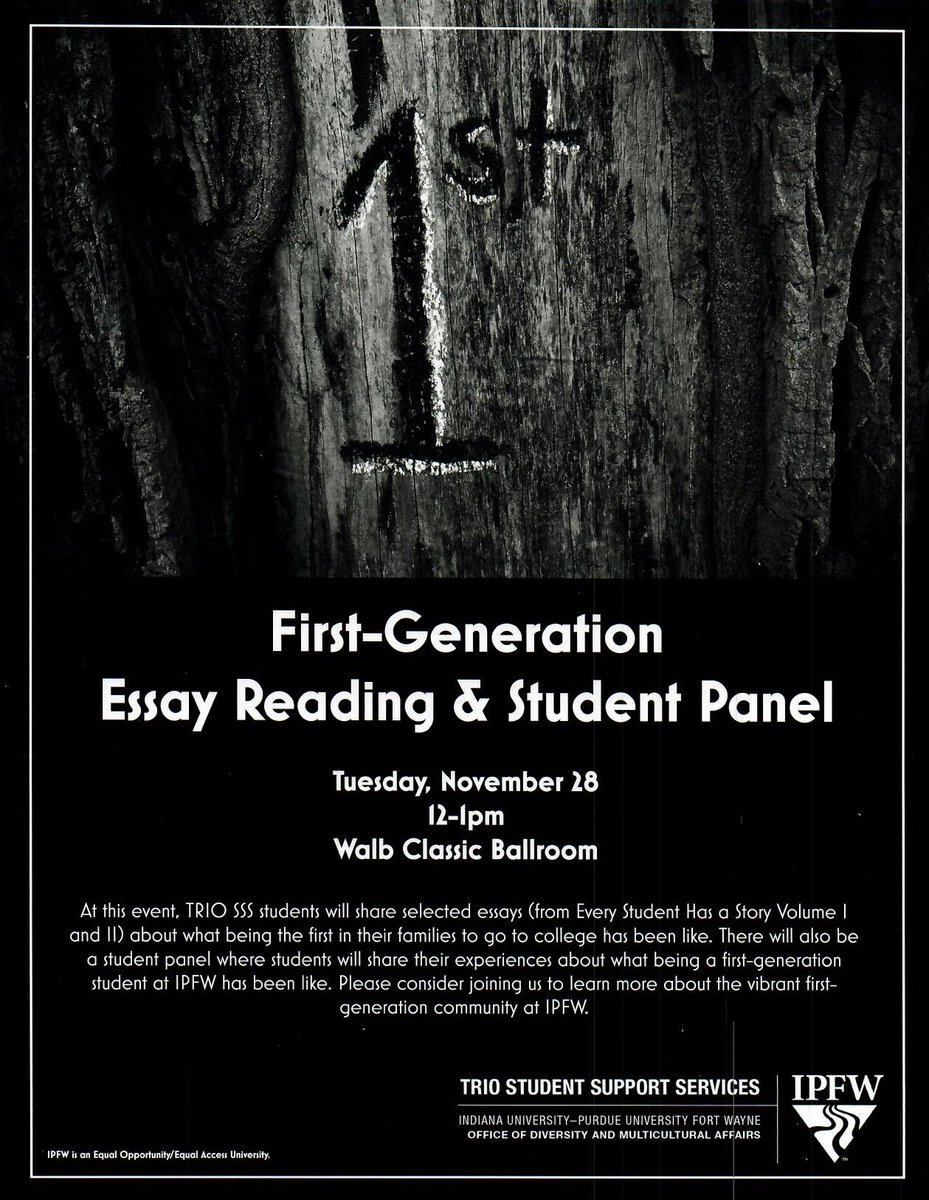 PurdueFWTRIOSSS's tweet image. Join us on Nov. 28th at 12pm in the Classic Ballroom to hear stories from TRIO SSS students about what being the first in their families to go to college is like! 

We hope to see you there!