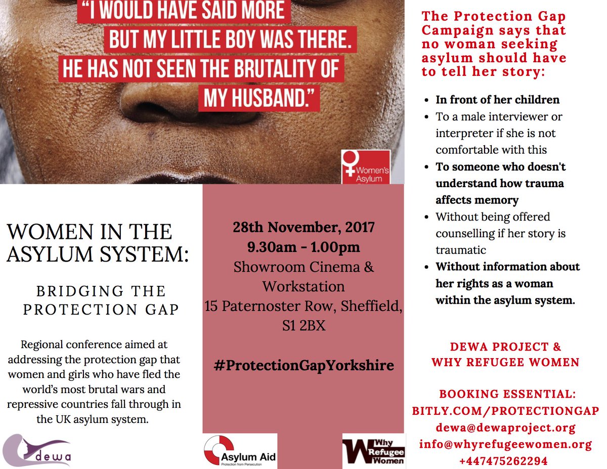 DEWAproject's tweet photo. The final list of speakers at the Women in the Asylum System: Bridging the Protection Gap conference is here. Join the live proceedings on 28th November by following #ProtectionGapYorkshire &amp; https://t.co/QvwKvC9R3x https://t.co/4E0iUt4LDq