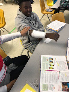 Health students give first aid on a "bleeding wound". <a href="/FMS_BCPS/">Franklin Middle BCPS</a> @FMS_PTA_MD