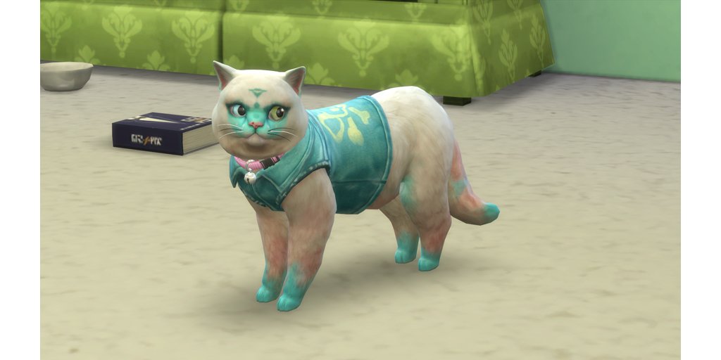 Tamsu81's tweet photo. Thali, radioactive dipped space cat joined Zest household  #TheSims4! #ts4 #ts4pets #ts4cats https://t.co/gBoa4cosq4