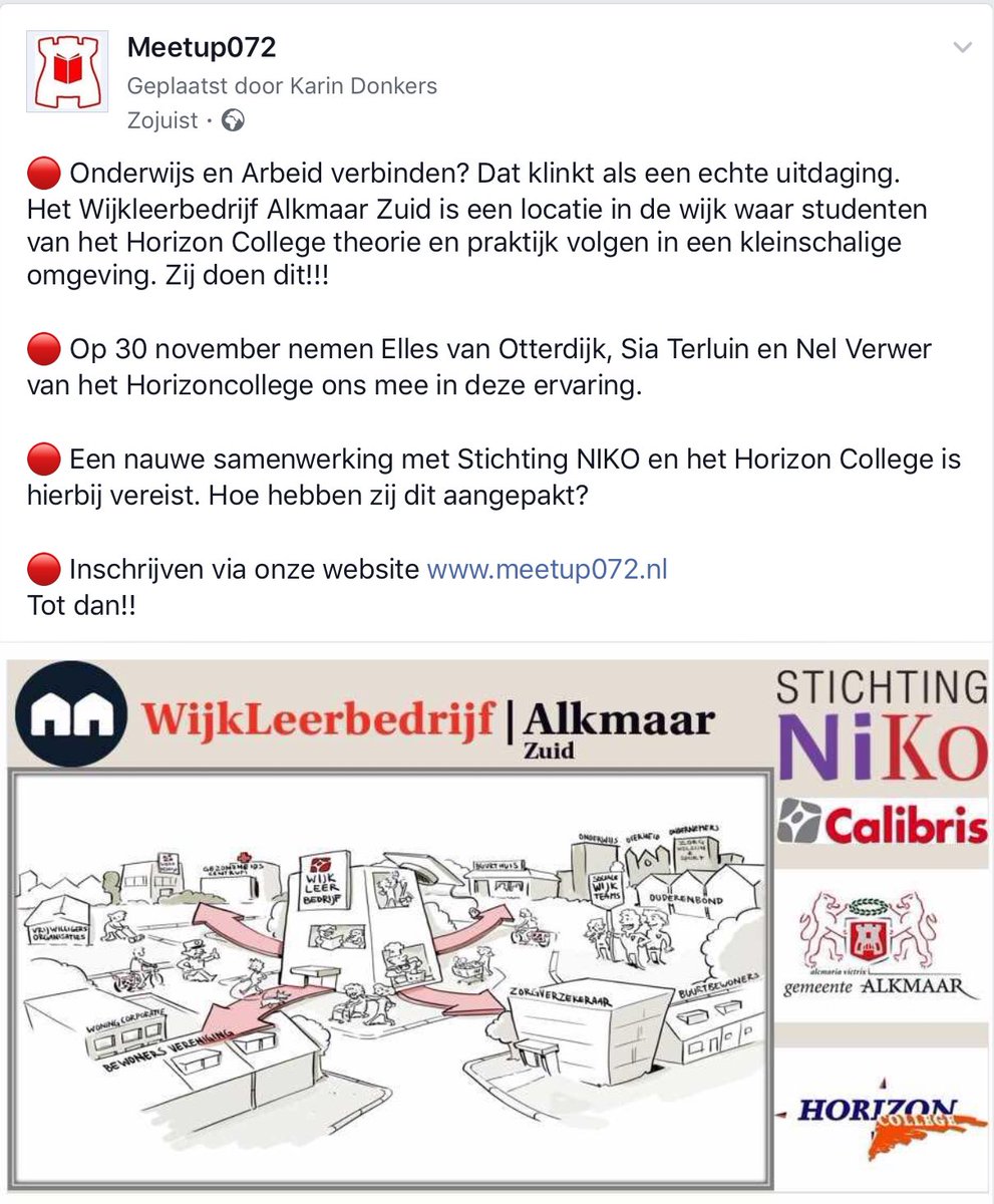 meetup072's tweet photo. 🔴 Onderwijs en Arbeid verbinden!
Wijkleerbedrijf Alkmaar Zuid van het Horizon College @ROCHorizon theorie en praktijk hebben hier ervaring mee. 
🔴 Kom ook 30 november PCC Oosterhout en schrijf je in https://t.co/inYt5dfJkl Tot dan! https://t.co/X4PaqsoVdu