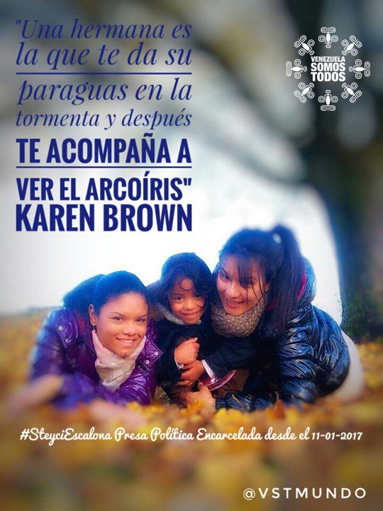 LIBERENaSTEYCI's tweet photo. *Una hermana es la que te da su paraguas en la tormenta y despues te acompaña a ver el arcoiris* #KarenBrown #LibertadParaSteyci #SteyciEsInocente #21Nov
Hoy nuevamente la audiencia ha sido diferida! https://t.co/wsxyFVrbg5