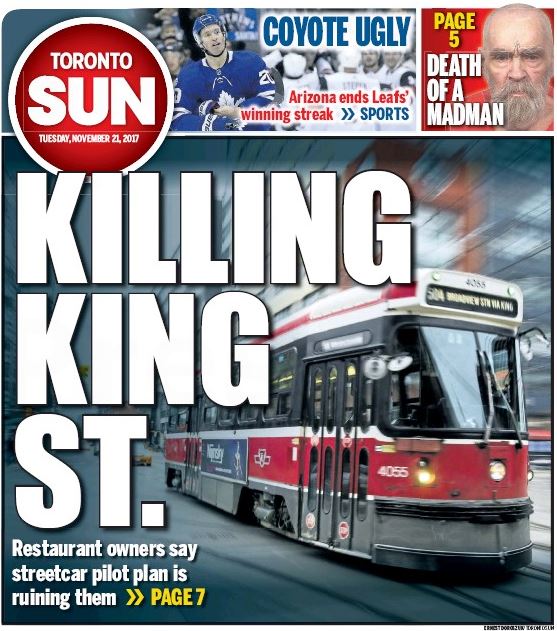 SUN FRONT: Restaurants along King Street Pilot Project reporting plunge in revenue. Via <a href="/suntooz/">Antonella Artuso</a>. ow.ly/SKAa30gICfr #topoli