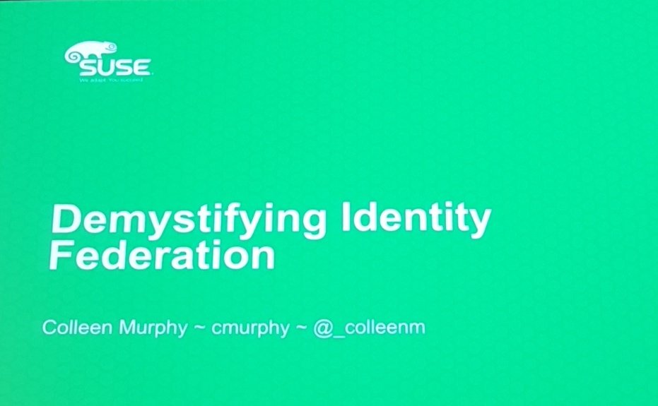 SUSE_France's tweet photo. #openstackday. Demystifying Identity Federation @_colleenm https://t.co/4jsbEC1b2V