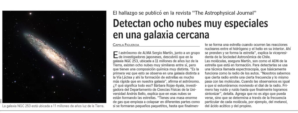 ALMAObs_esp's tweet photo. Nuestro astrónomo Sergio Martín📡✨ en @lun "Es la 1era vez que esto se observa en una galaxia distinta a la Vía Láctea y ahí la formación de estrellas es mucho más rápida que en nuestra galaxia" 😯https://t.co/2m9TqBvvtb
#FelizMartes https://t.co/DPxFp1j46C