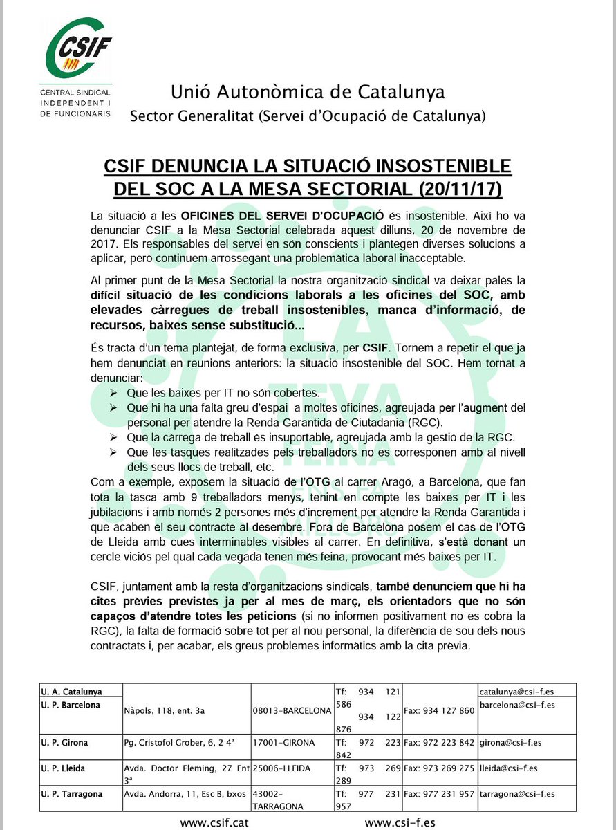 csifautonomic's tweet photo. #SOC SATURADOS DE TRABAJO #CSIF DENUNCIA LA SITUACIÓN #EMPLEATSPUBLICS DESBORDADOS POR la #rendagarantida de la ciutadania https://t.co/m0ll5t0M3B