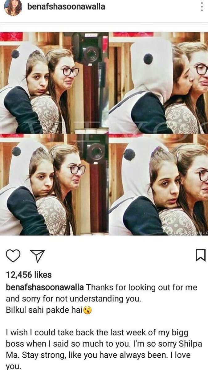 iSourabh12's tweet photo. Benafsha posted this on Instagram, at least she said sorry and realised how genuine Shilpa was. #BB11 #BiggBoss11
#SharedBy : @Shilpa_FC https://t.co/n8gl5PsDsS