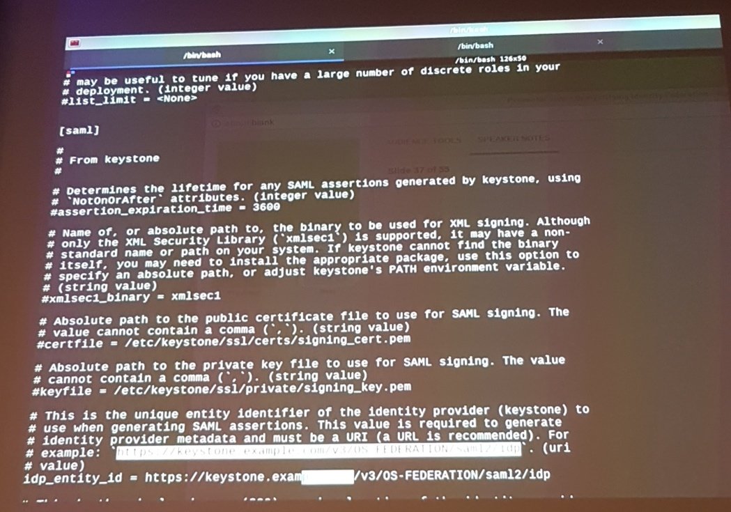 SUSE_France's tweet photo. #openstackday. Demo : Keystone as idp by @_colleenm. https://t.co/RaryRBPZ0m