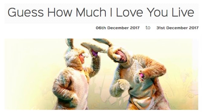 Ahhhh a live performance of Guess How Much I Love You is on at the Arts Theatre in London from 6th - 31st December.  At Kiddiewinkles we adore these books.  Click here for more info ow.ly/9VZx30gIE7a #guesshowmuchIloveyou #liveperformance