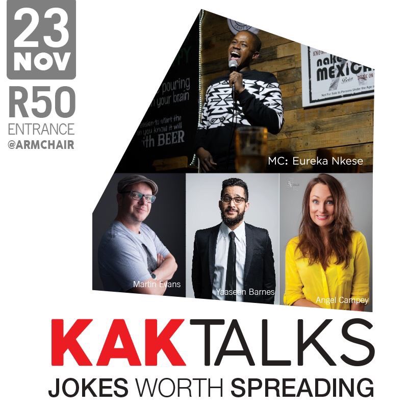 This Thursday we will be playing comedian comedian. #KAKTALKS 
R50. 
🔥 Line up. 
Armchair, Observatory.