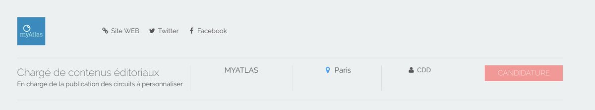 Travolution_fr's tweet photo. MyAtlas recherche un Chargé de contenus éditoriaux en #CDD à #Paris https://t.co/WsJWPXdQa2 #job #TOMJobs #i4emploi https://t.co/hNVJpdUGJM
