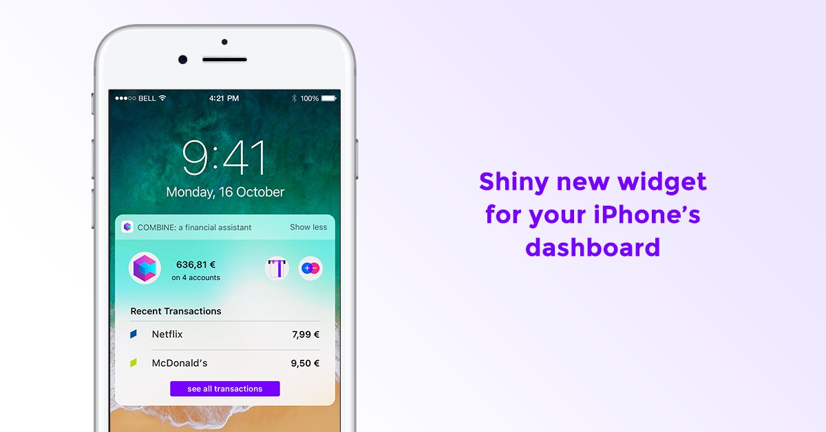 This update for Combine brings you a shiny widget that you can add to the iPhone’s dashboard and see your total balance without actually opening the app. Just tap on one of the icons if you need details.

Fewer actions – more time :)