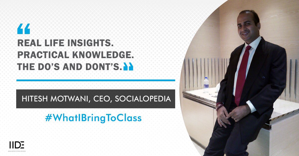 IIDEonline's tweet photo. Education can be imparted in a theoretical way or in a practical manner. Here’s what @wisdomsingh , CEO of Socialopedia brings to the classroom! 
#WhatIBringToClass #CEO #IndustrySpeaks #DigitalMedia #DigitalMarketing #SchoolOfDigital #IIDE https://t.co/XdXISWFm1j