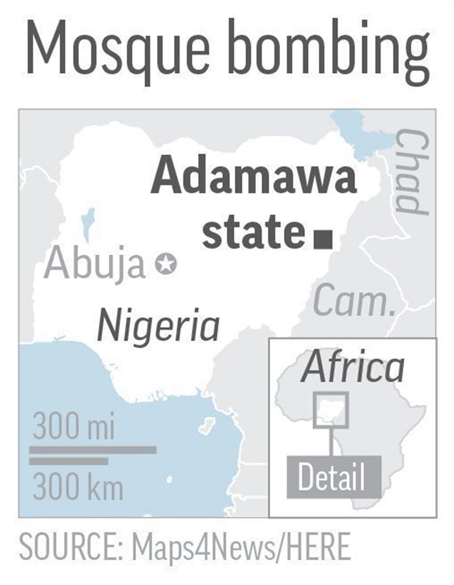 #Nigeria police say at least 50 killed in mosque bombing:   bit.ly/2zWyGfW https://t.co/b41EzMGyWU