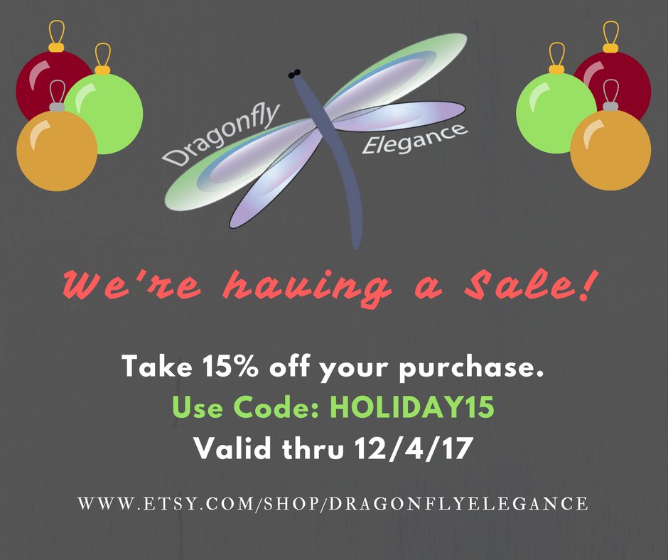 DragonflyElegan's tweet photo. Who doesn't love a sale?! 15% savings thru 12/4 shop now! https://t.co/LisVkBbdpD #sale #etsyseller #etsysale #gifts https://t.co/M6w0rg2NYC