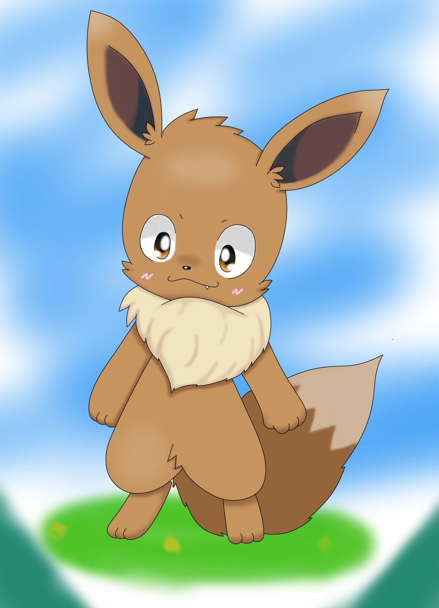 なこ Tech Stoat イーブイの日２枚目です お次は僕がよく描く絵柄でイーブイ描いてみました 先ほどのイラストと見比べて頂けたら幸いです やはり低頭身で２足でケモショタなイーブイは癒しですね イーブイの日