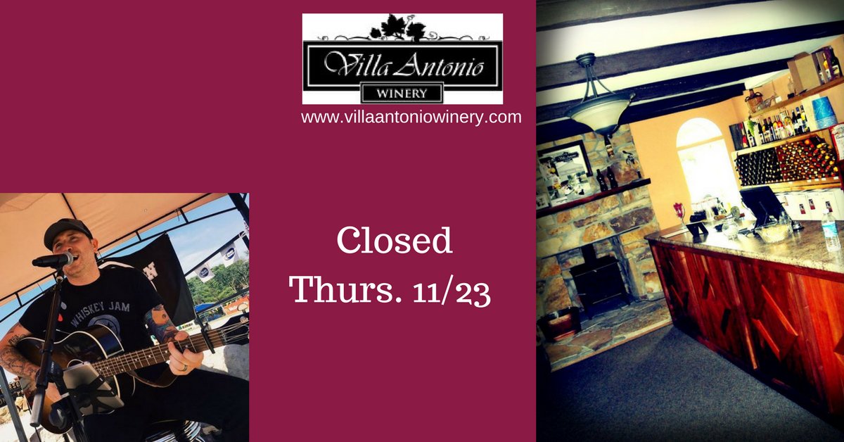 VillaWinery's tweet photo. Enjoy our tasteful wine and delicious menu Sat. &amp; Sun. inside our warm Four Seasons room.  Now until Spring, Saturday's will be the only day hosting live music.  This Saturday we invite you to enjoy music played by Johnathan Brady from 1 PM - 4 PM.  Open Sunday from 11 AM- 5 PM. https://t.co/hXqQSGwZX5
