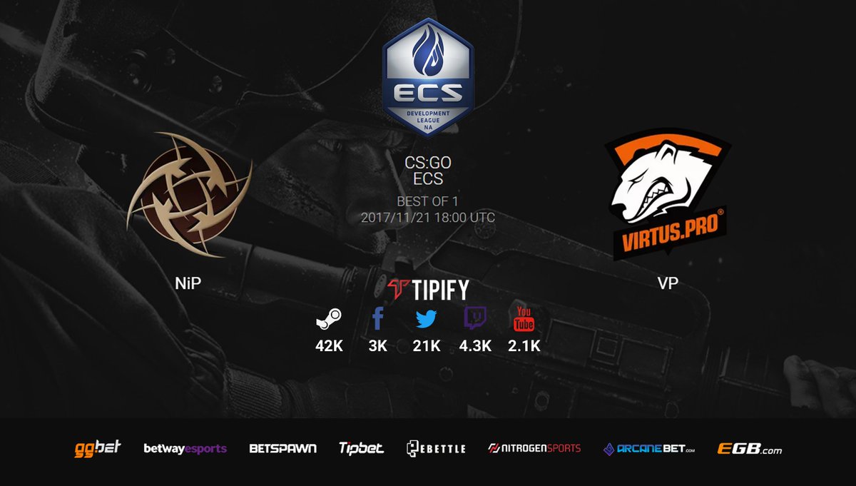 tipifygg's tweet photo. #CSGO #ECS 18:00 UTC
@NiPGaming (1.5) vs @virtuspro (2.4)
See team rosters, betting tools and more betting options.
Catch the action and place your bets ➡ https://t.co/KV6ckYKgug
#Esports #CSGOOdds https://t.co/CsWADnHMy5