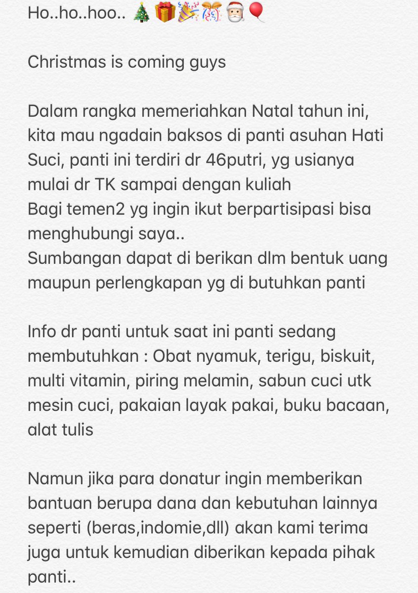 alonkii's tweet photo. Temen-temen,

Menjelang Natal ini, ikut baksos yuk?

Gak harus sumbang uang banyak2, buku2 bekas untuk dibaca anak2 panti ini pun ga apa.

Yuk, mumpung tanggal merah!?
Yang mau, kontakan ya. Aku juga mau, barengan!
Belum bs gabung / sumbang? RT aja, siapa tahu temanmu mau ikut. https://t.co/Nd3x8Ub4us